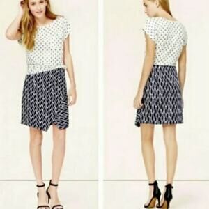 LOFT | Navy and White Faux Wrap Skirt